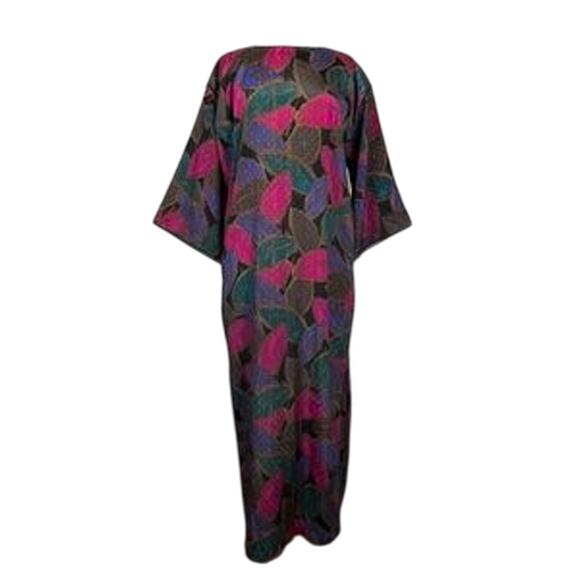 Vintage Mary McFadden Iconic Caftan Dress Small Floral Jacquard Kimono Sleeve - Picture 1 of 12